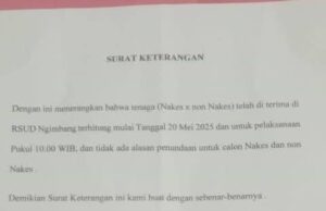 Beredarnya Surat Keterangan Calon Tenaga Nakes Non Nakes Pihak RSUD Ngimbang Tidak Bertanggungjawab.