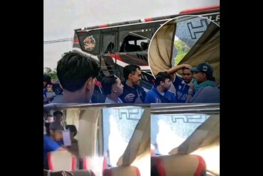 KEPULANGAN AREMANIA DARI JAKARTA DIWARNAI AKSI PELEMPARAN BATU DI RUAS TOL MOJOKERTO